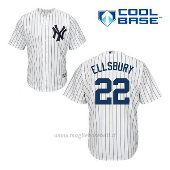 Maglia Baseball Uomo New York Yankees Jacoby Ellsbury 22 Bianco 1ªCool Base